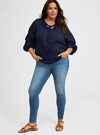 Embroidered Tie-Front Blouse