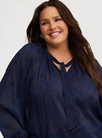 Embroidered Tie-Front Blouse