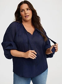 Embroidered Tie-Front Blouse