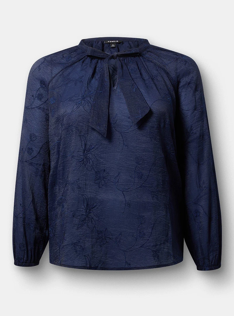 Embroidered Tie-Front Blouse