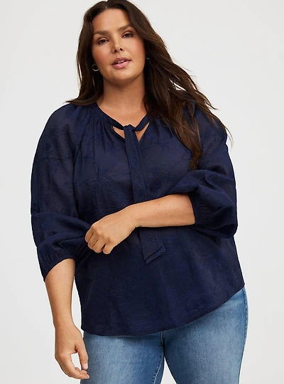 Embroidered Tie-Front Blouse