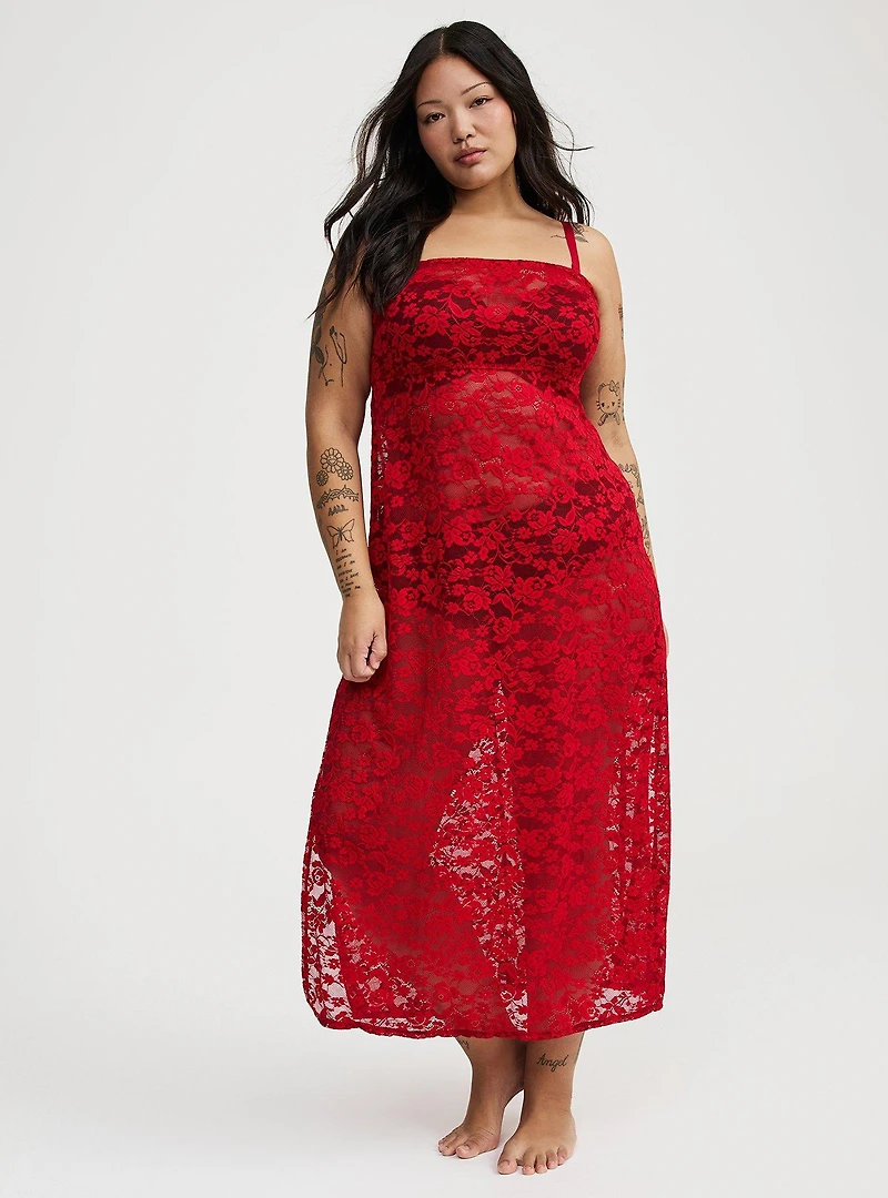 Strapless Lace Maxi Dress