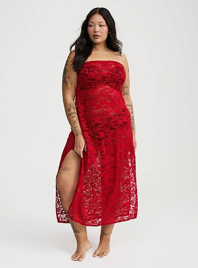 Strapless Lace Maxi Dress
