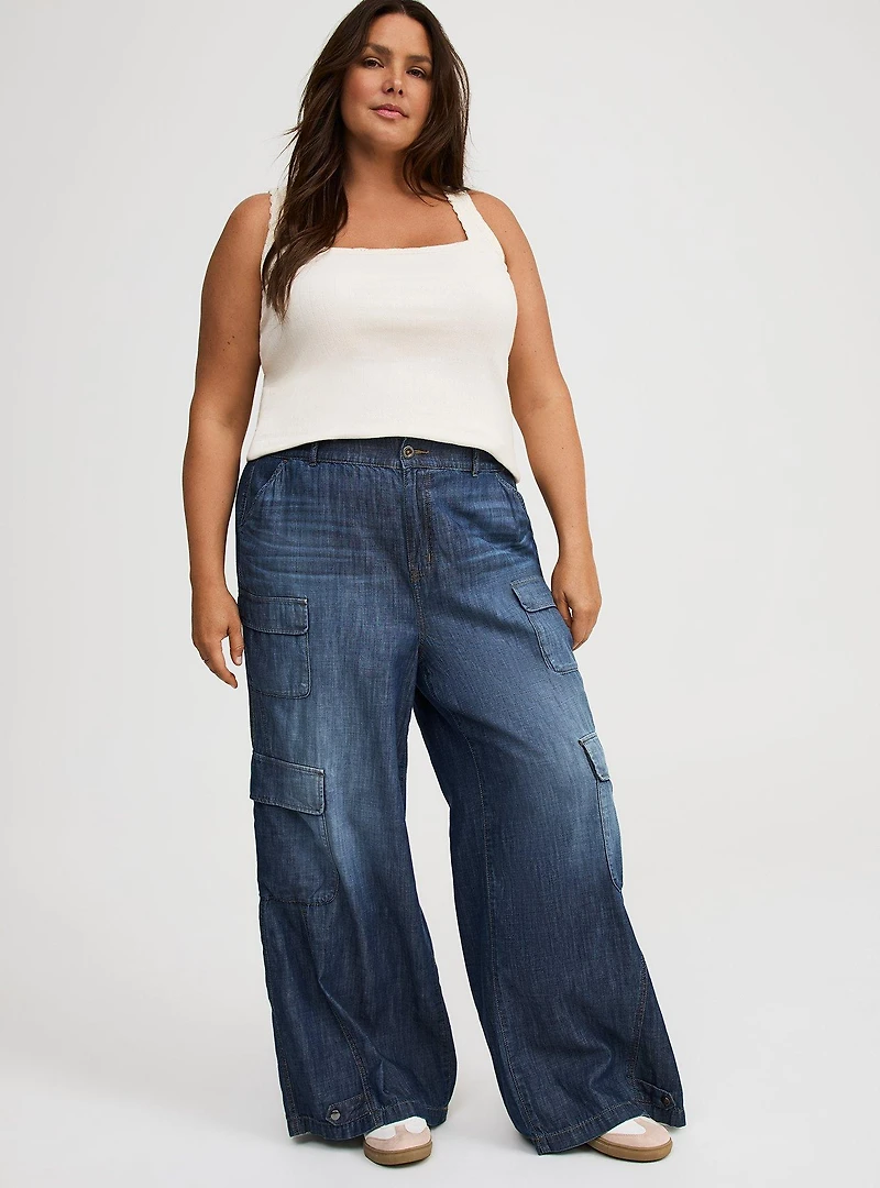 Pointelle Square Neck Lace Trim Tank