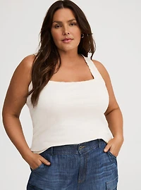 Pointelle Square Neck Lace Trim Tank