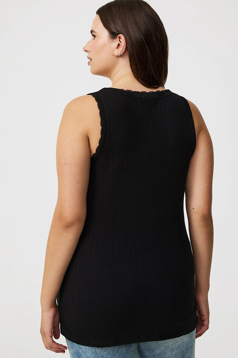 Pointelle Square Neck Lace Trim Tank