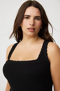 Pointelle Square Neck Lace Trim Tank