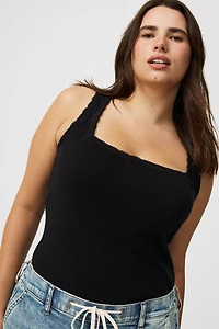 Pointelle Square Neck Lace Trim Tank