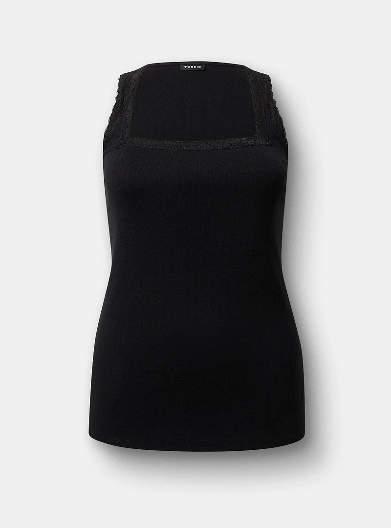 Pointelle Square Neck Lace Trim Tank