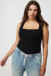 Pointelle Square Neck Lace Trim Tank