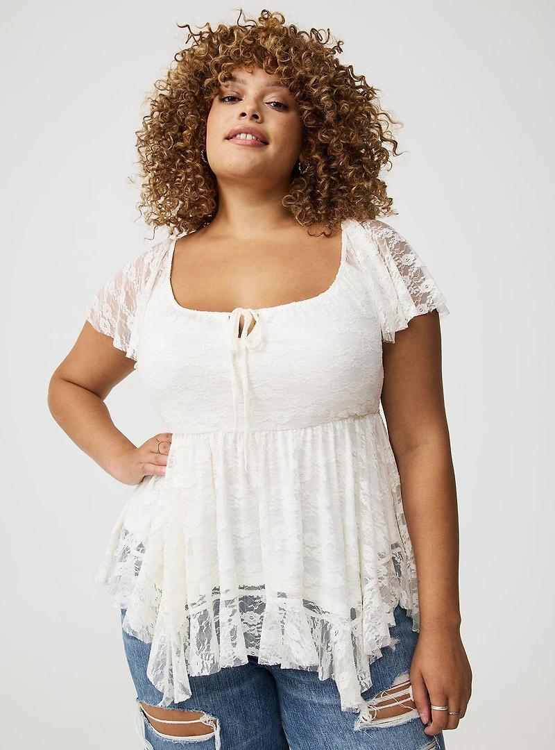 Ruffle Hanky Hem Tunic Top
