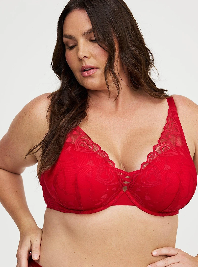 XO Plunge Push-Up Heart Lace Bra