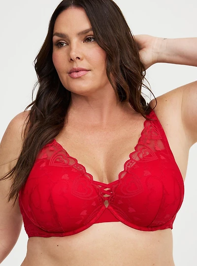 XO Plunge Push-Up Heart Lace Bra