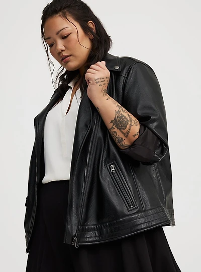 Textured Relaxed Moto Jacket