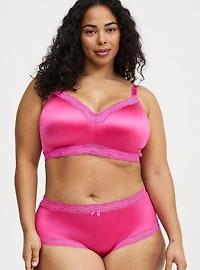 Shine Microfiber Mid-Rise Lace Trim Brief Panty