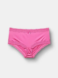 Shine Microfiber Mid-Rise Lace Trim Brief Panty
