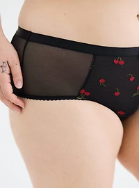 Mesh Mid-Rise Embroidered Cheeky Panty