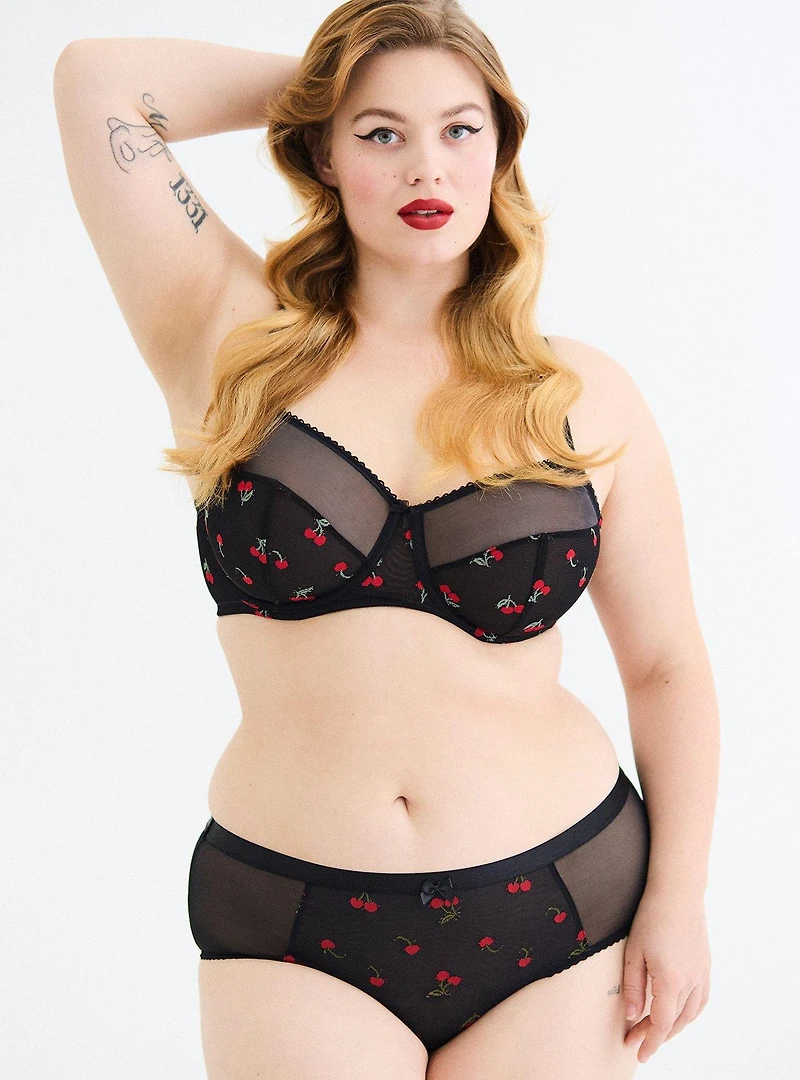 Mesh Mid-Rise Embroidered Cheeky Panty