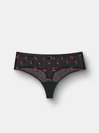 Mesh Mid-Rise Embroidered Thong Panty