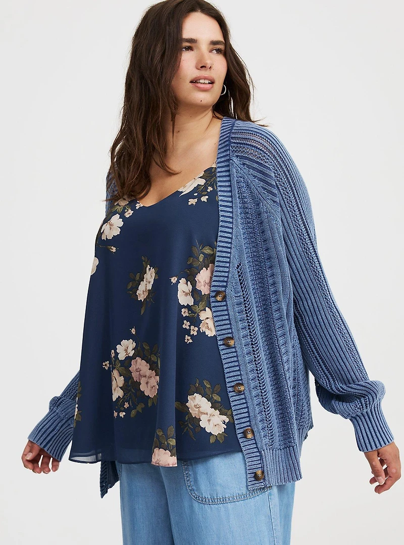 Button-Up Cable Knit Cardigan