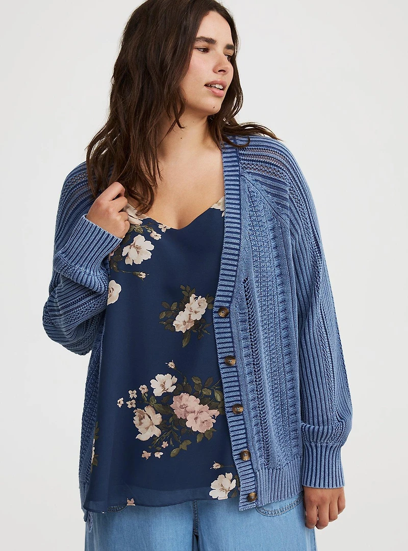 Button-Up Cable Knit Cardigan