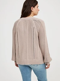 Button-Up Cable Knit Cardigan