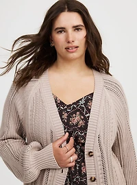 Button-Up Cable Knit Cardigan