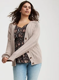 Button-Up Cable Knit Cardigan