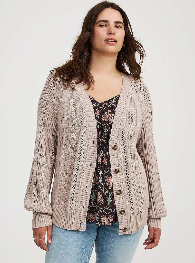 Button-Up Cable Knit Cardigan