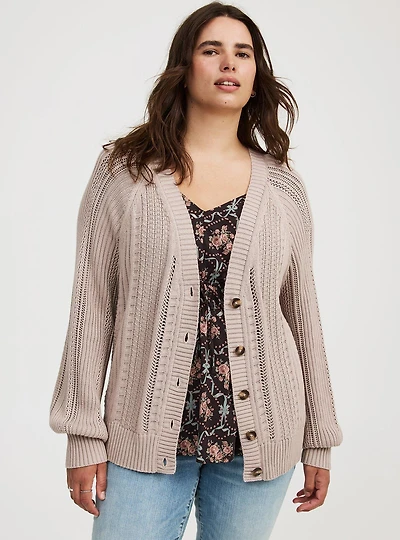Button-Up Cable Knit Cardigan