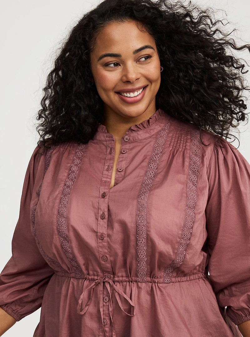 Button-Front Tie-Waist Blouse