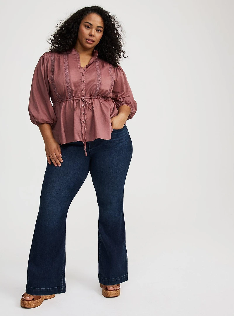Button-Front Tie-Waist Blouse