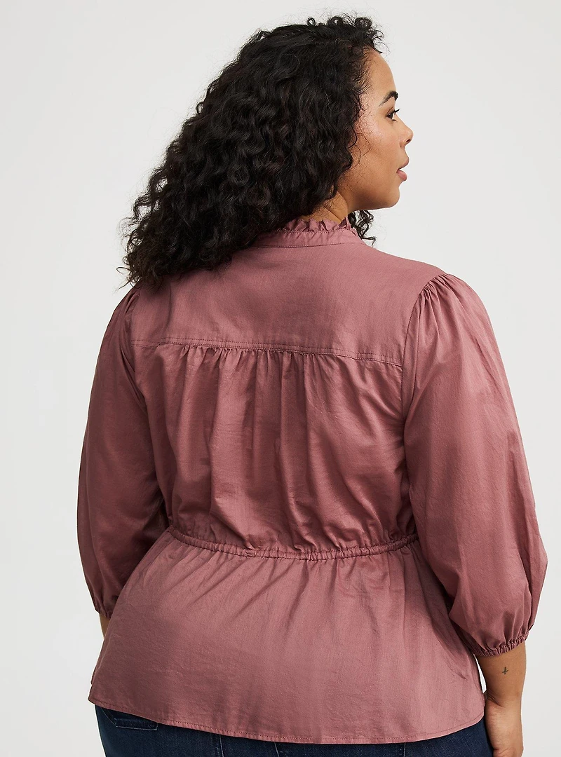 Button-Front Tie-Waist Blouse