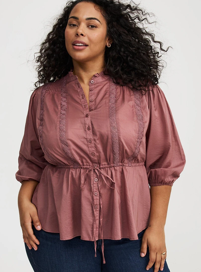 Button-Front Tie-Waist Blouse