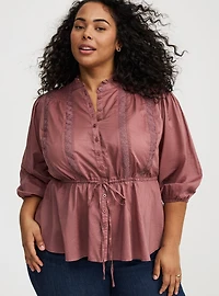 Button-Front Tie-Waist Blouse