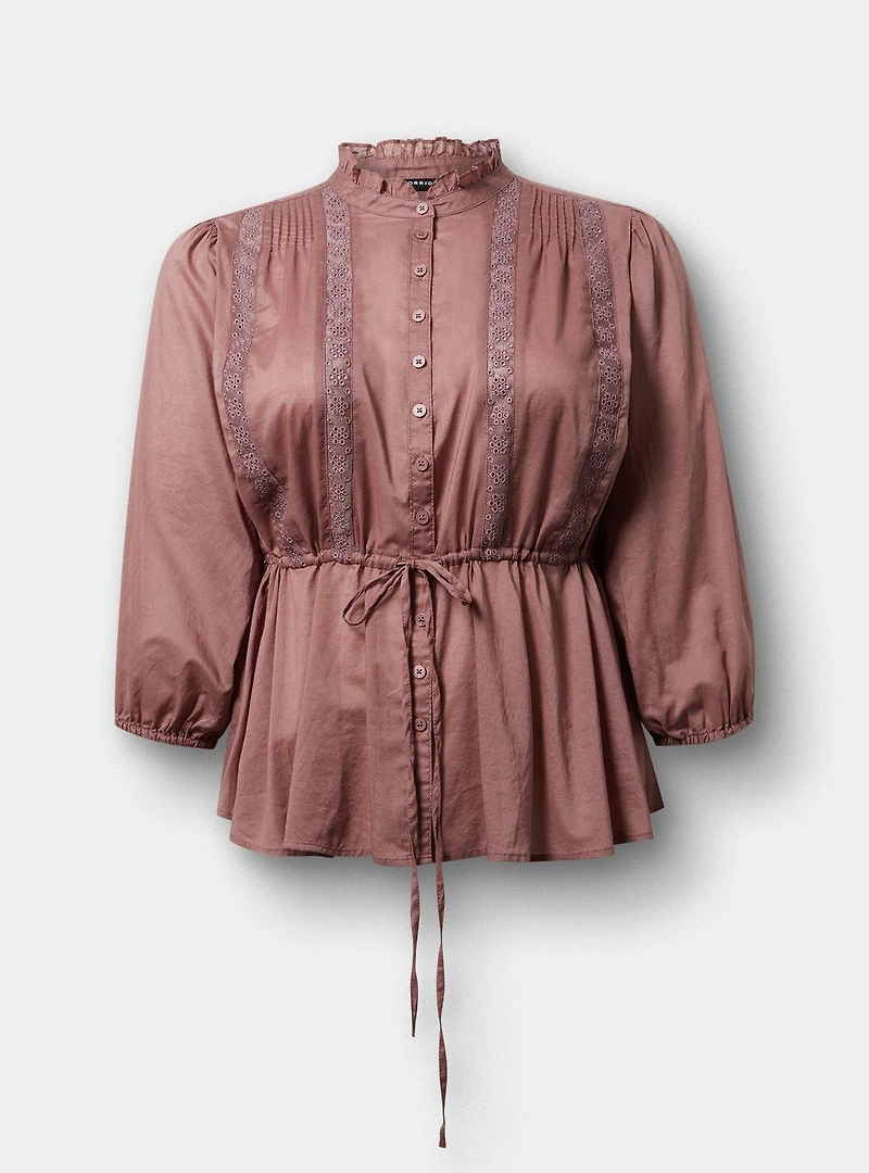 Button-Front Tie-Waist Blouse