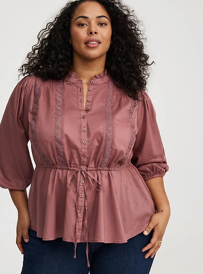 Button-Front Tie-Waist Blouse