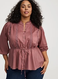 Button-Front Tie-Waist Blouse