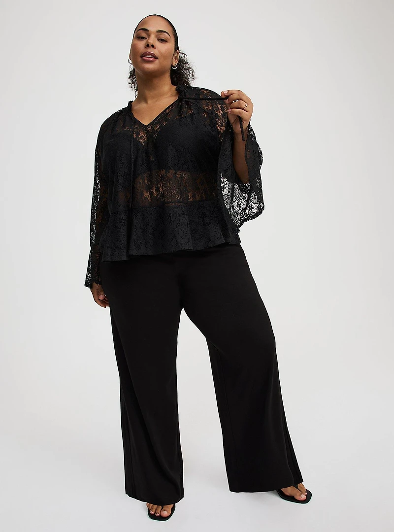 Pull-On Wide-Leg Lightweight Ponte Pant