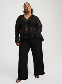 Pull-On Wide-Leg Lightweight Ponte Pant