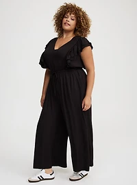 Flutter-Sleeve V-Neck Jumpsuit