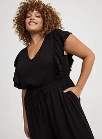 Flutter-Sleeve V-Neck Jumpsuit
