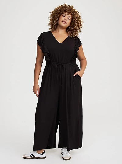 Flutter-Sleeve V-Neck Jumpsuit