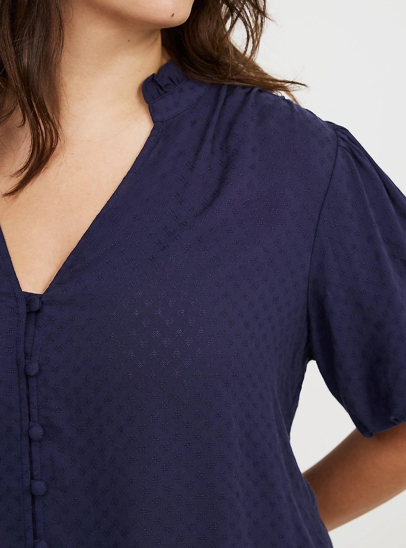 Dobby Button-Up Blouse