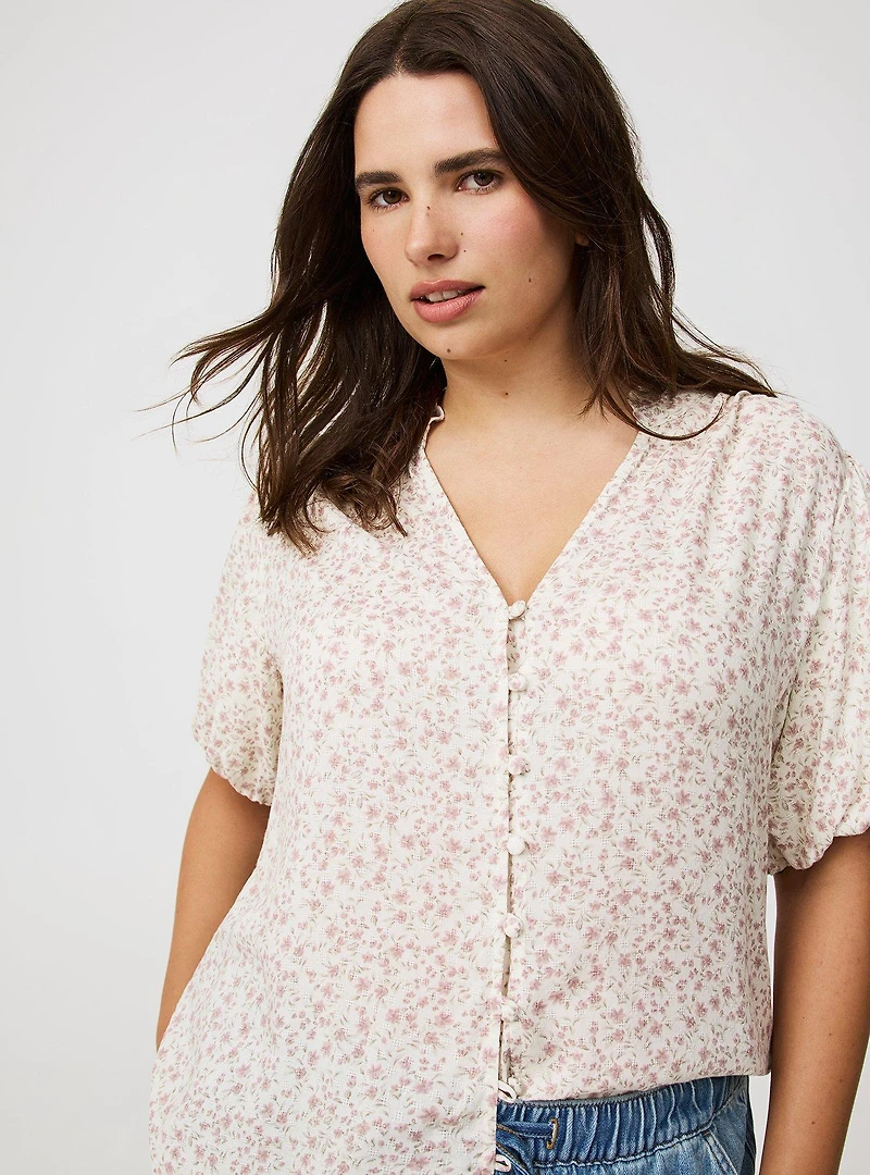 Dobby Button-Up Blouse