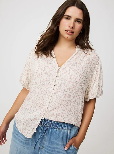Dobby Button-Up Blouse