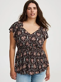 V-Neck Flutter-Sleeve Blouse