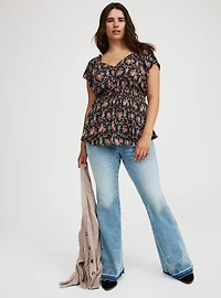 V-Neck Flutter-Sleeve Blouse