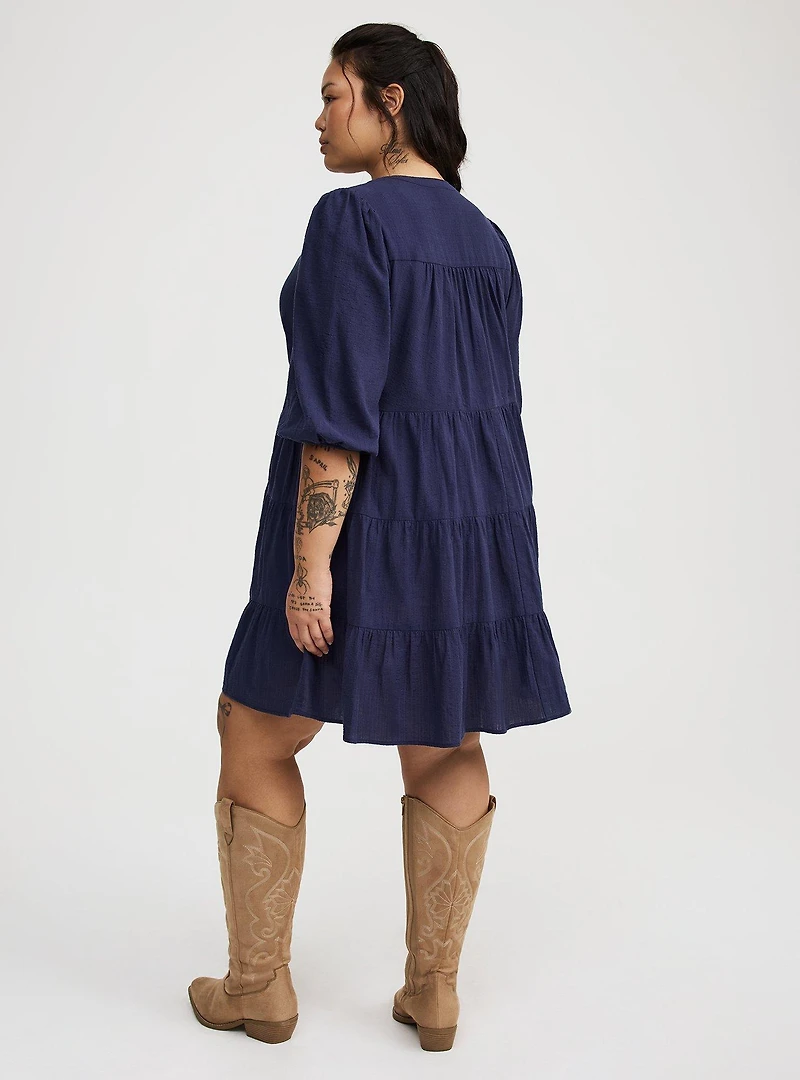 Y-Neck Tiered Mini Dress