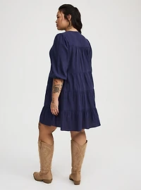 Y-Neck Tiered Mini Dress